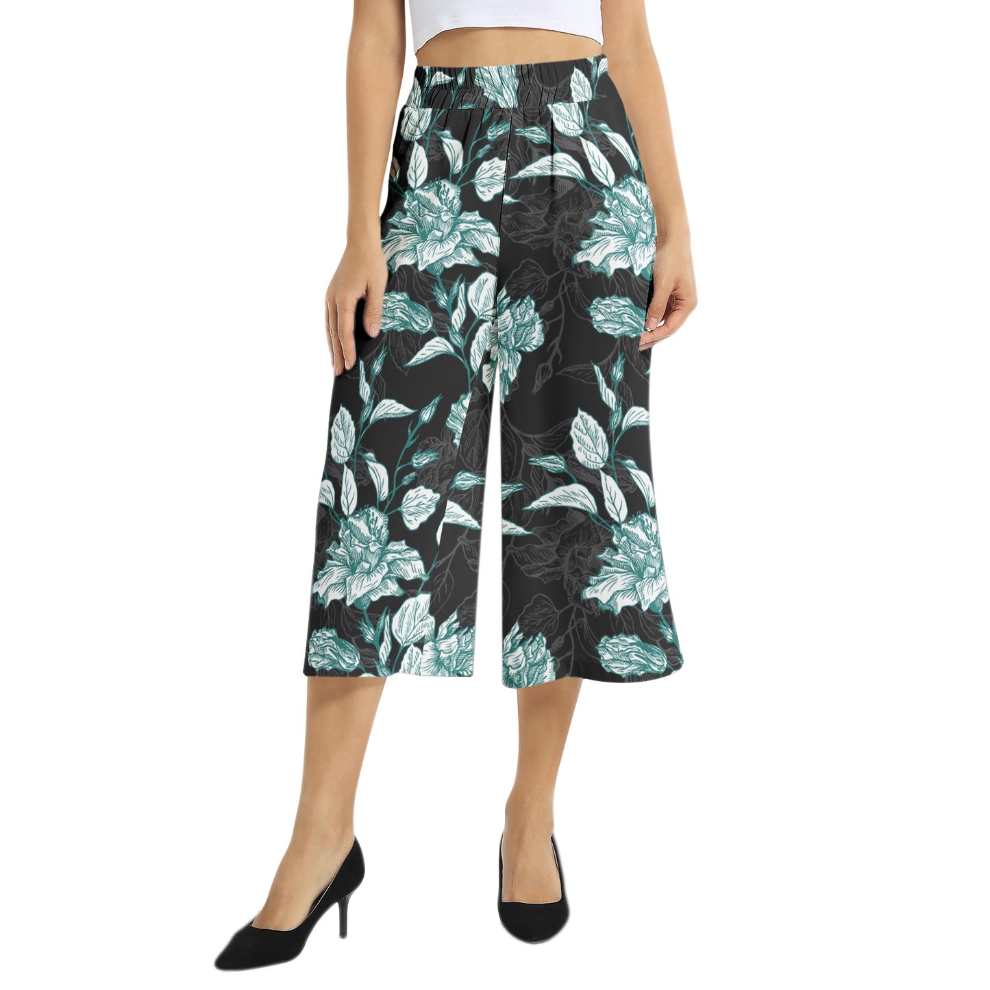 Elastic Waist Capris Wide Leg Pant