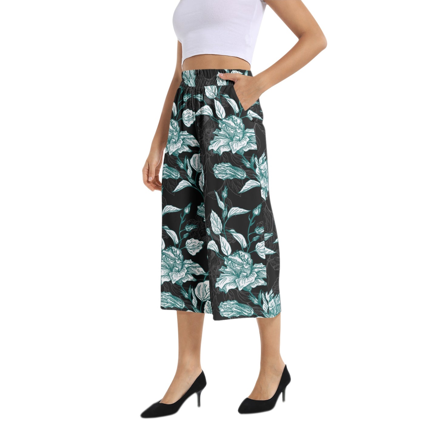 Elastic Waist Capris Wide Leg Pant