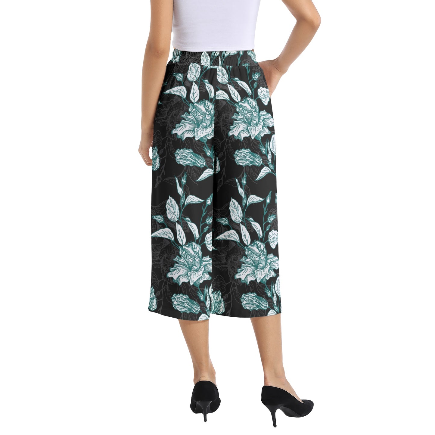 Elastic Waist Capris Wide Leg Pant