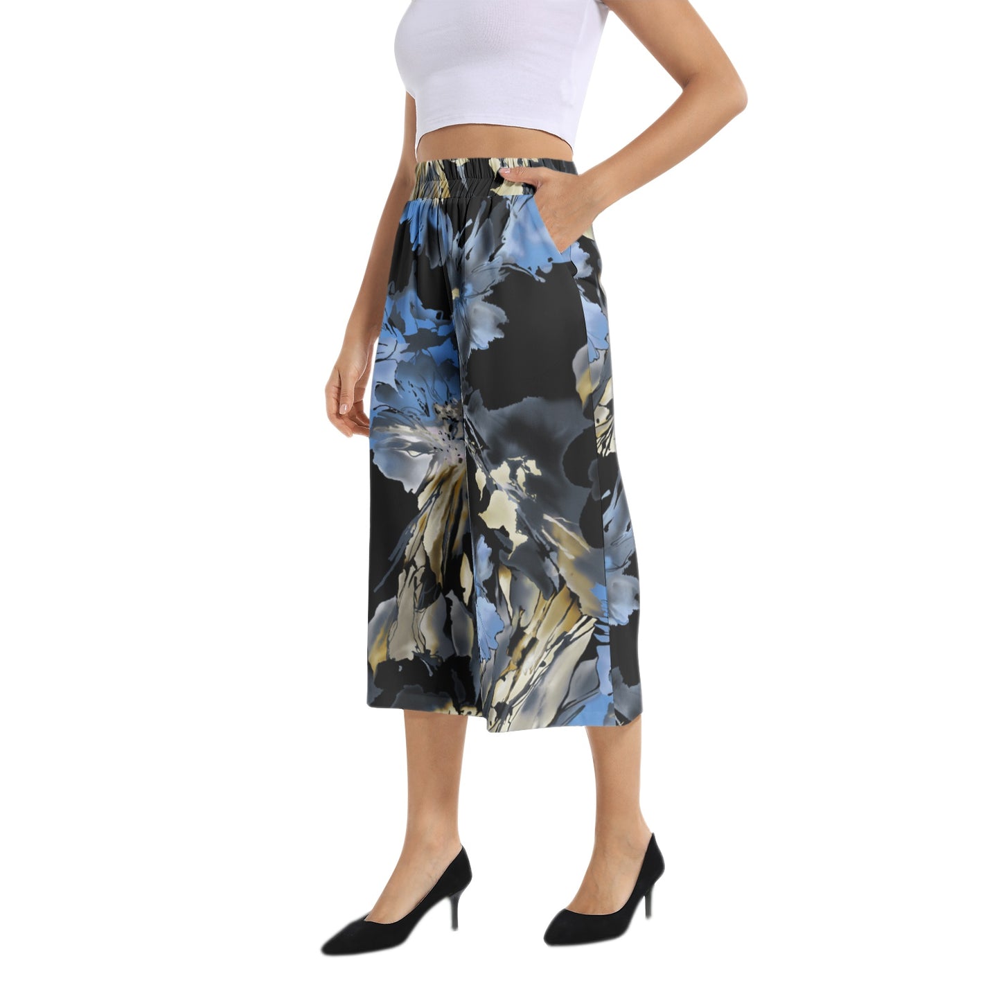 Elastic Waist Capris Wide Leg Pant