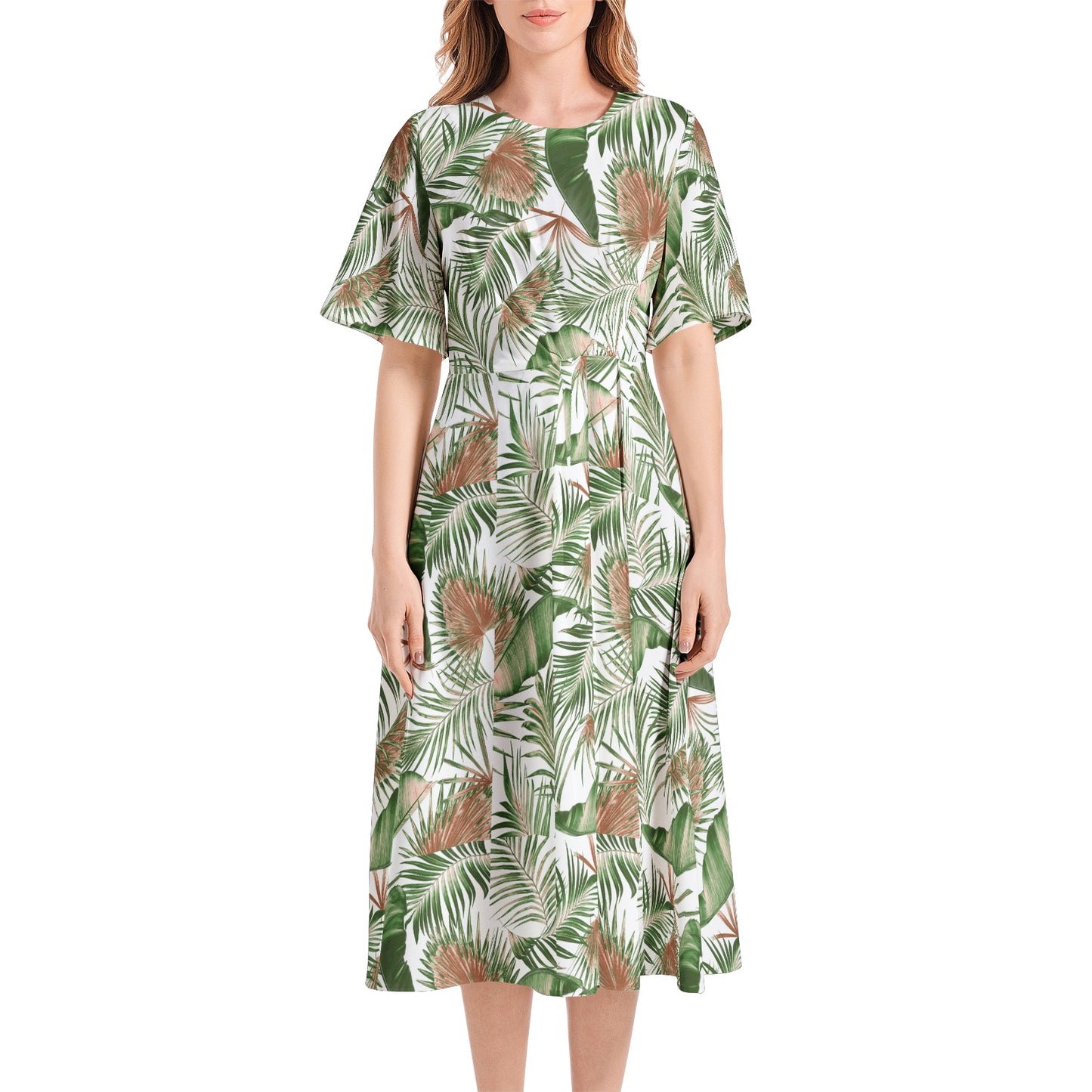 Short Sleeve Waist Folding Midi Dress