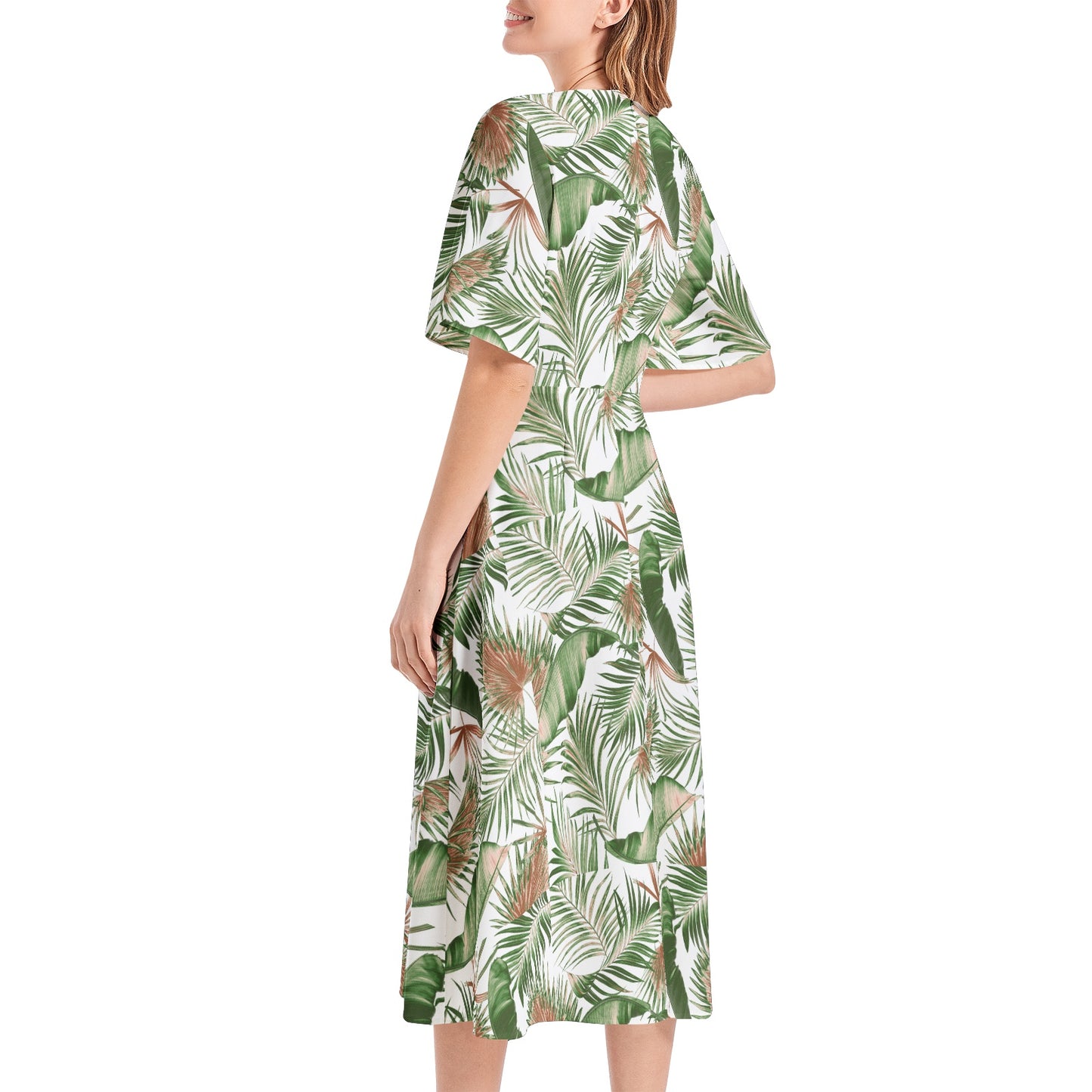 Short Sleeve Waist Folding Midi Dress