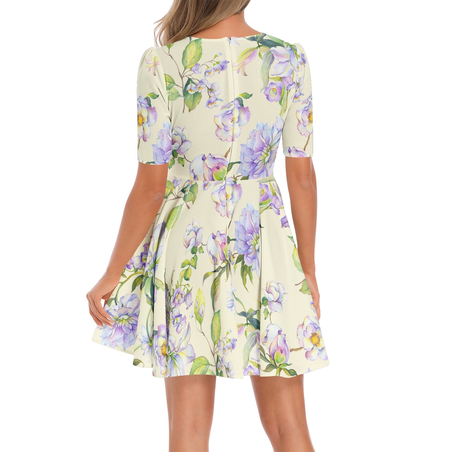 Short Sleeve Ruched Bust Flared Hem Dress