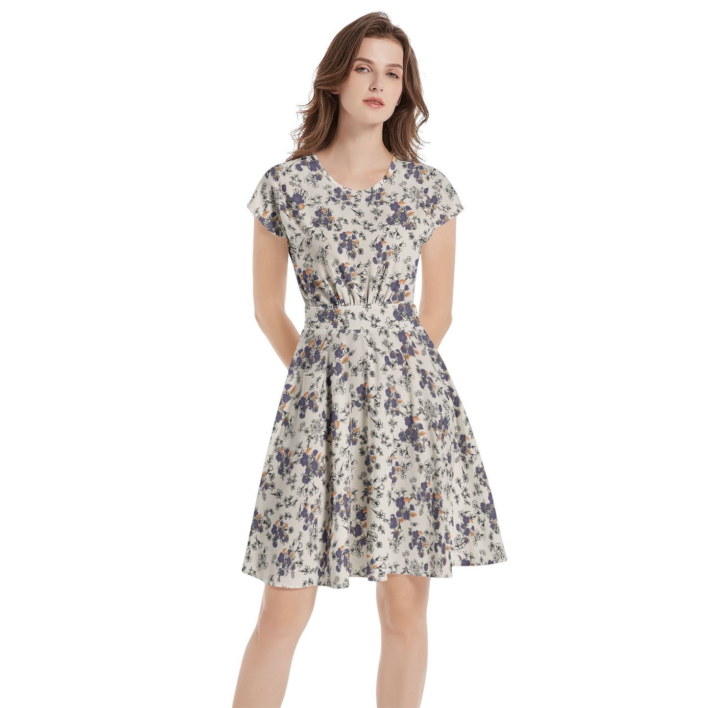 Short Sleeve  Casual A-Line Midi Dress