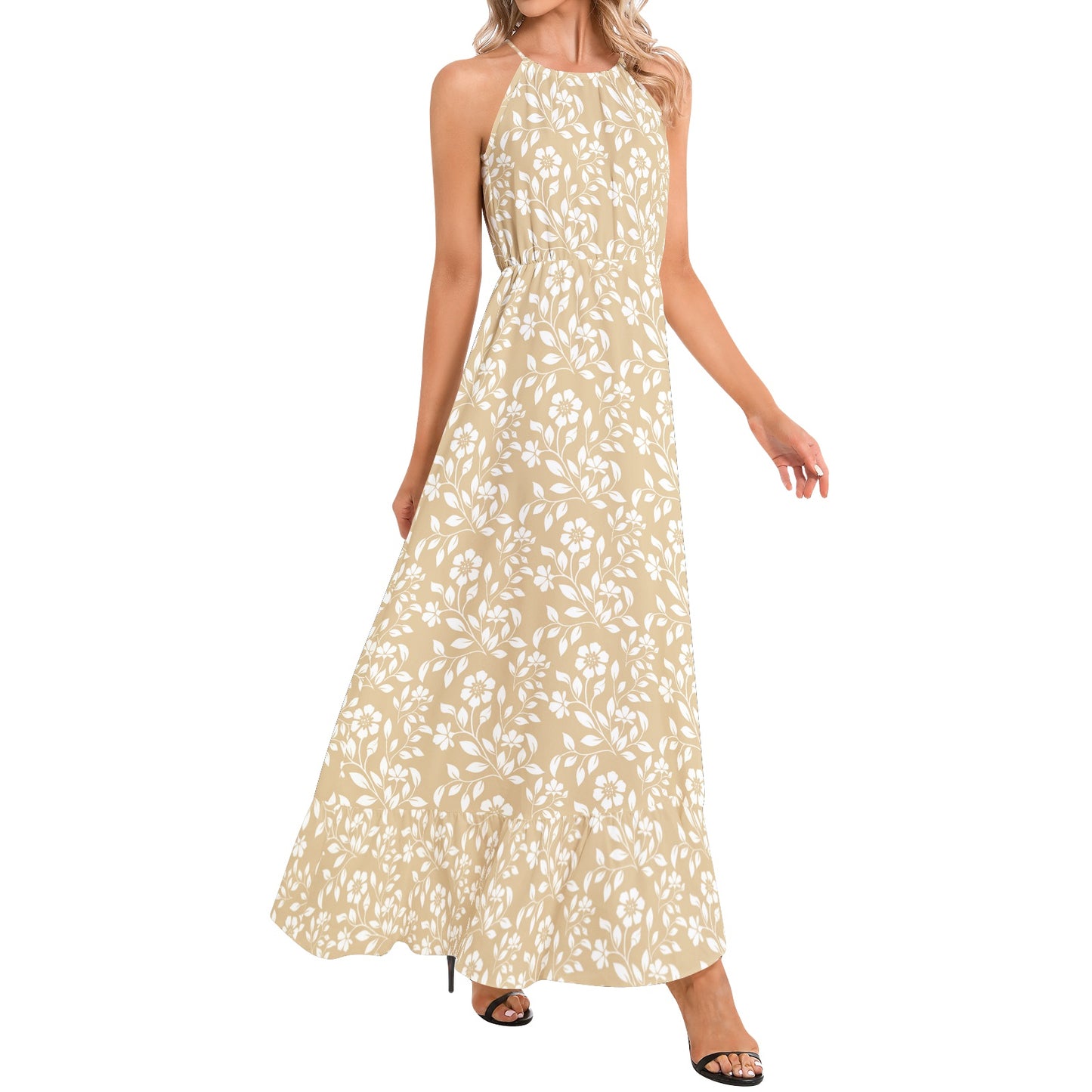 Ruffle Hem Halter Neck Maxi Dress