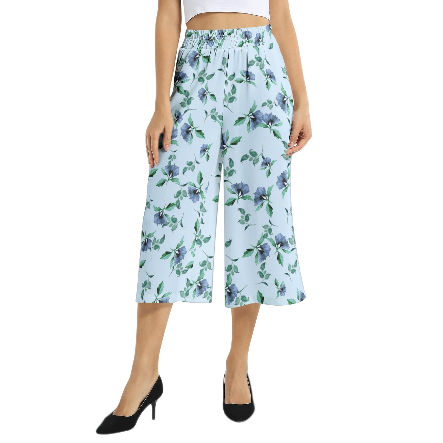 Elastic Waist Capris Wide Leg Pant