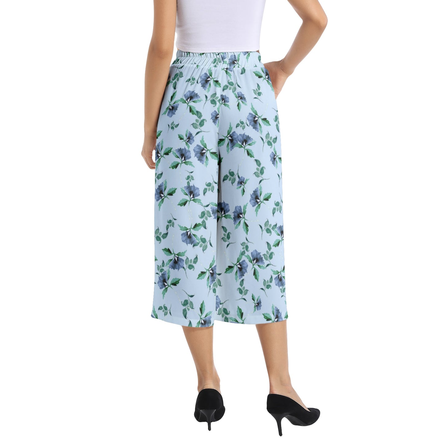 Elastic Waist Capris Wide Leg Pant