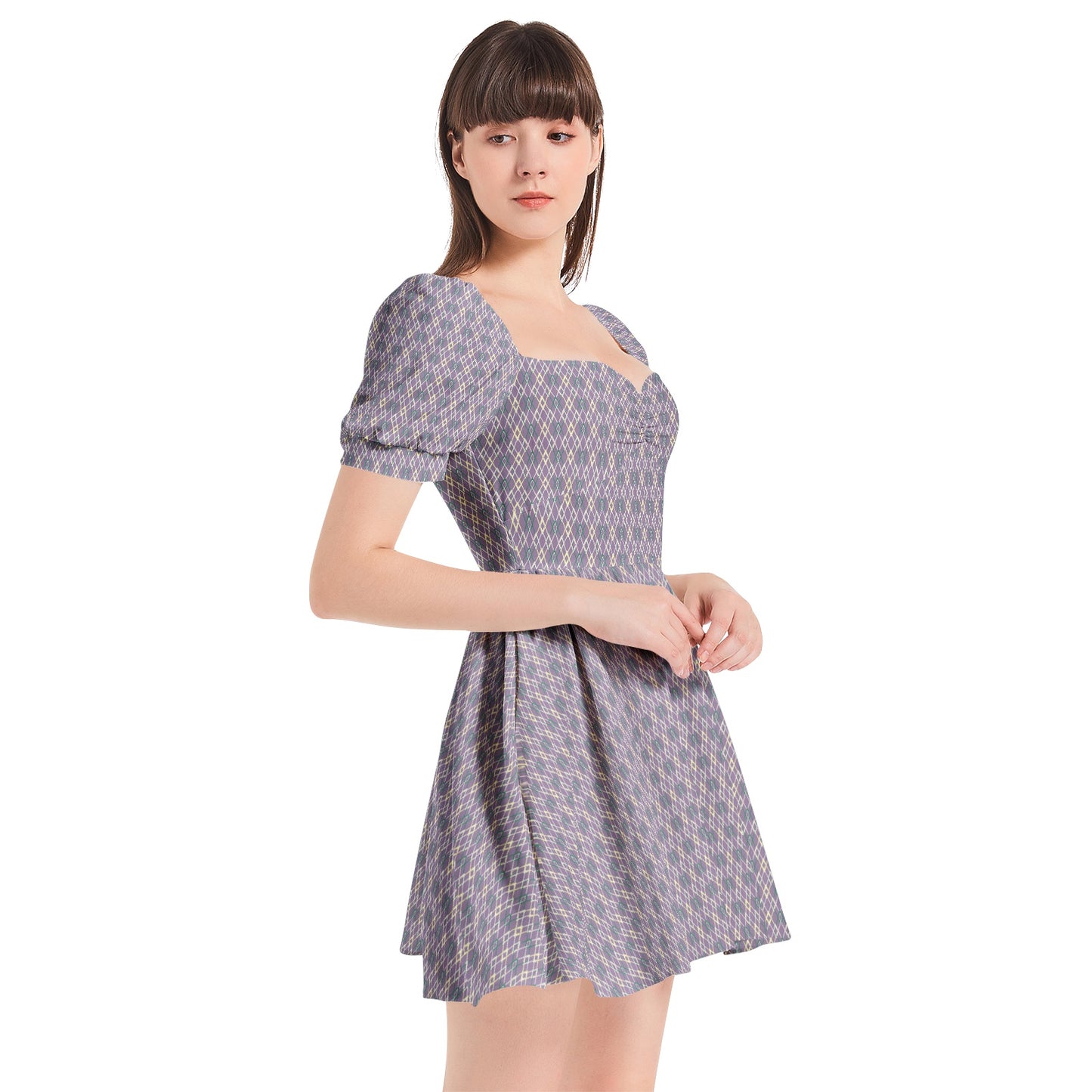 Puff Sleeve Sweetheart Neck Short Dress