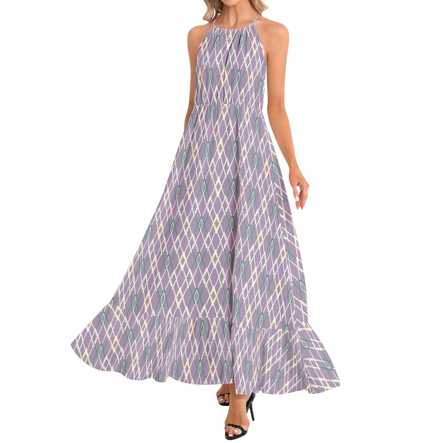 Ruffle Hem Halter Neck Maxi Dress