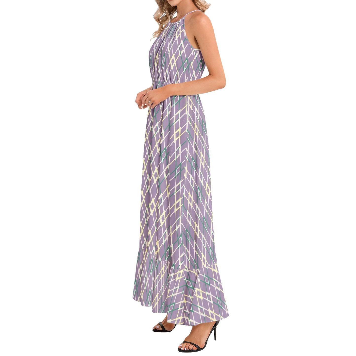 Ruffle Hem Halter Neck Maxi Dress