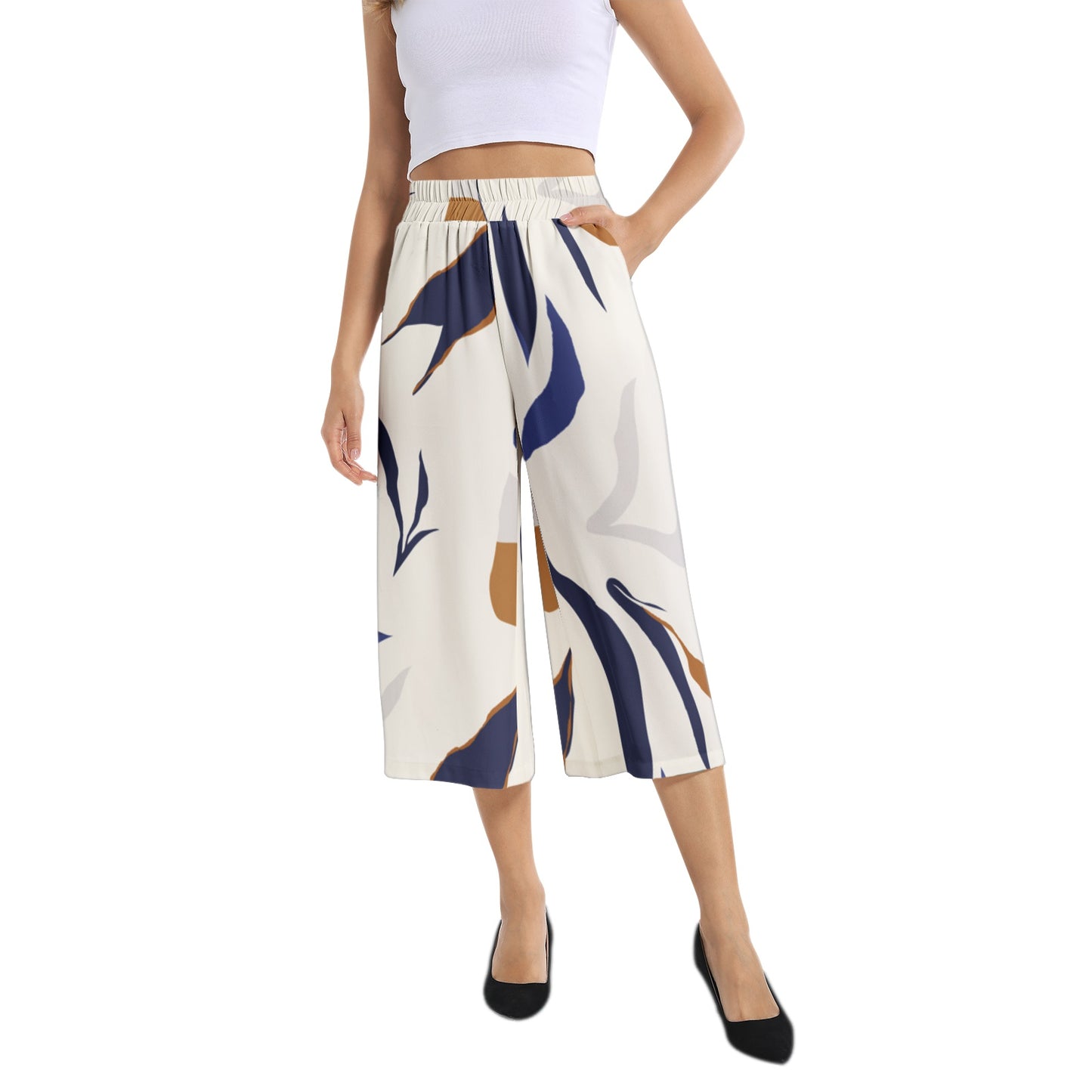 Elastic Waist Capris Wide Leg Pant