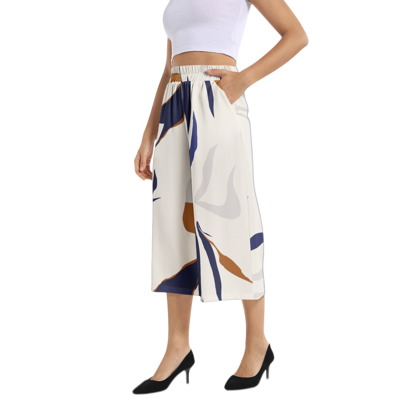 Elastic Waist Capris Wide Leg Pant