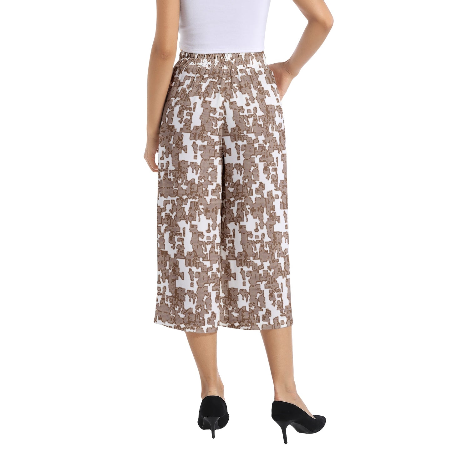 Elastic Waist Capris Wide Leg Pant