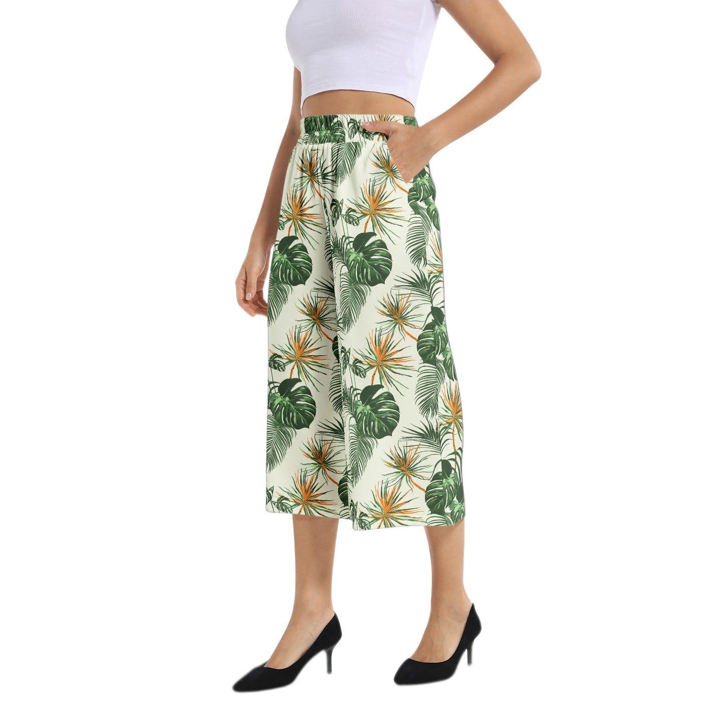 Elastic Waist Capris Wide Leg Pant