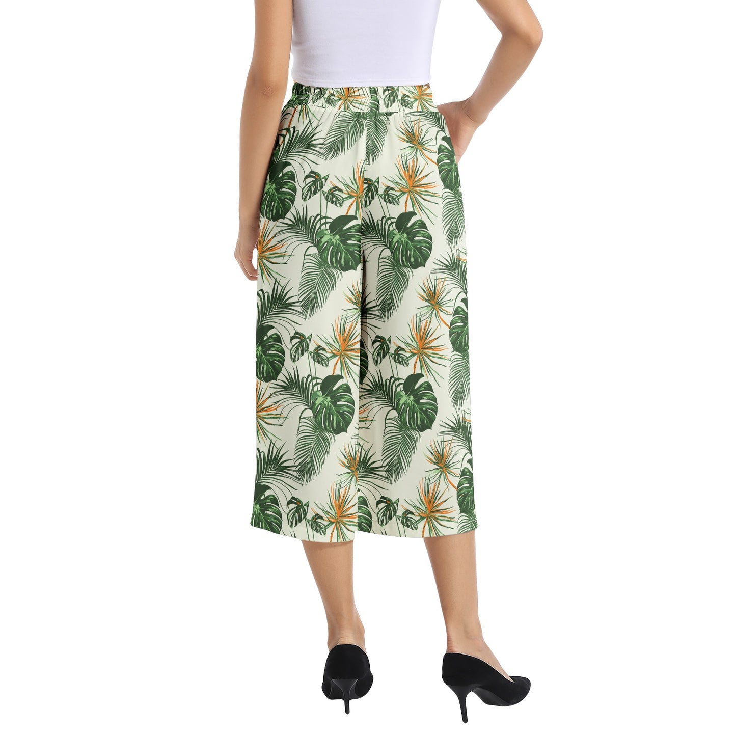 Elastic Waist Capris Wide Leg Pant