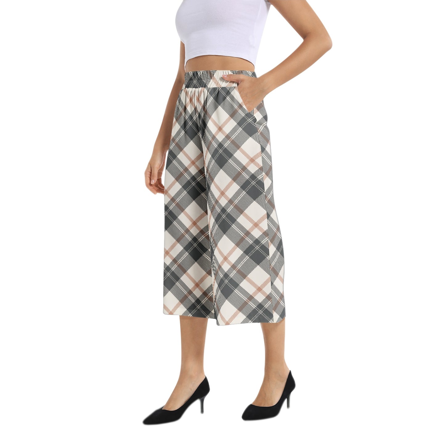 Elastic Waist Capris Wide Leg Pant