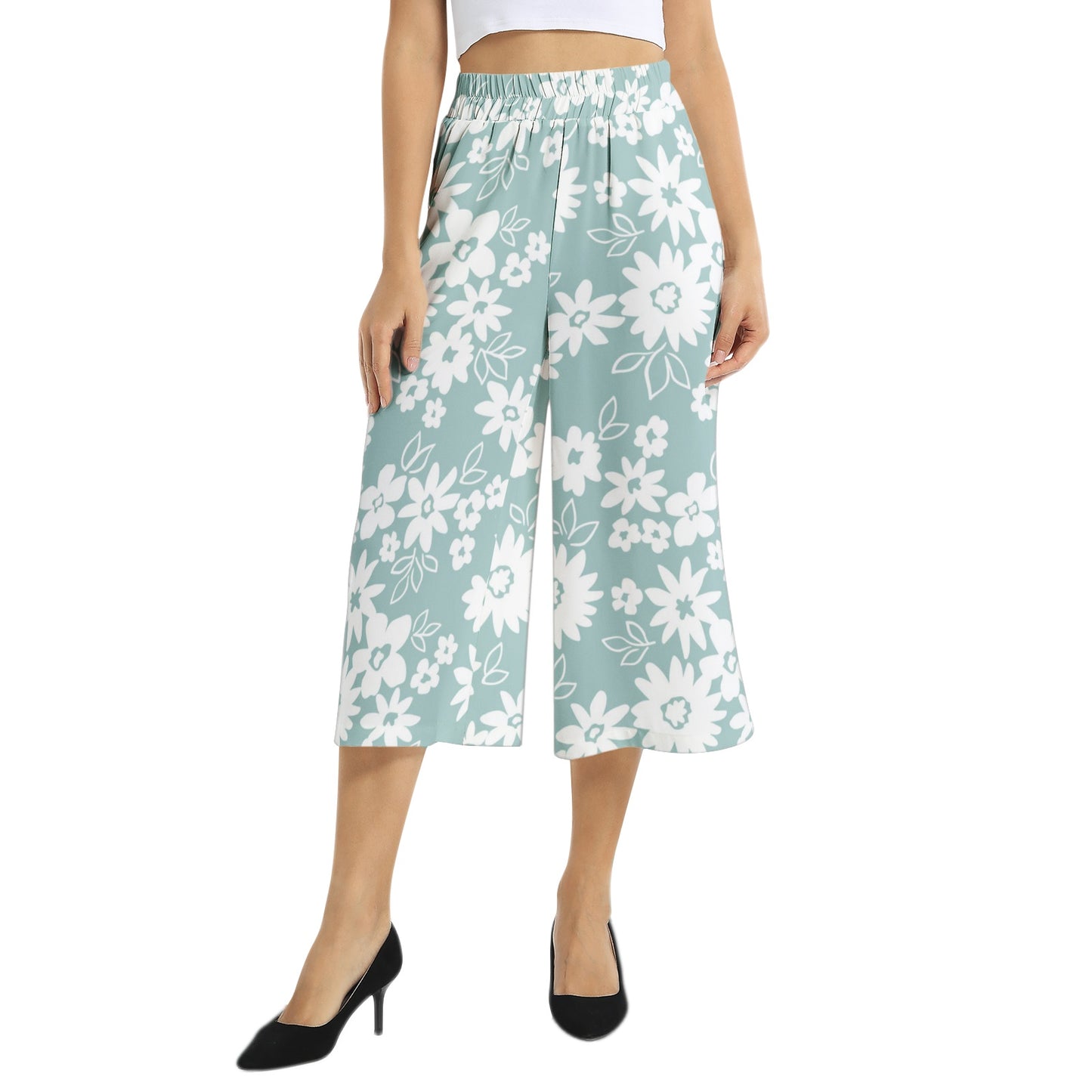 Elastic Waist Capris Wide Leg Pant