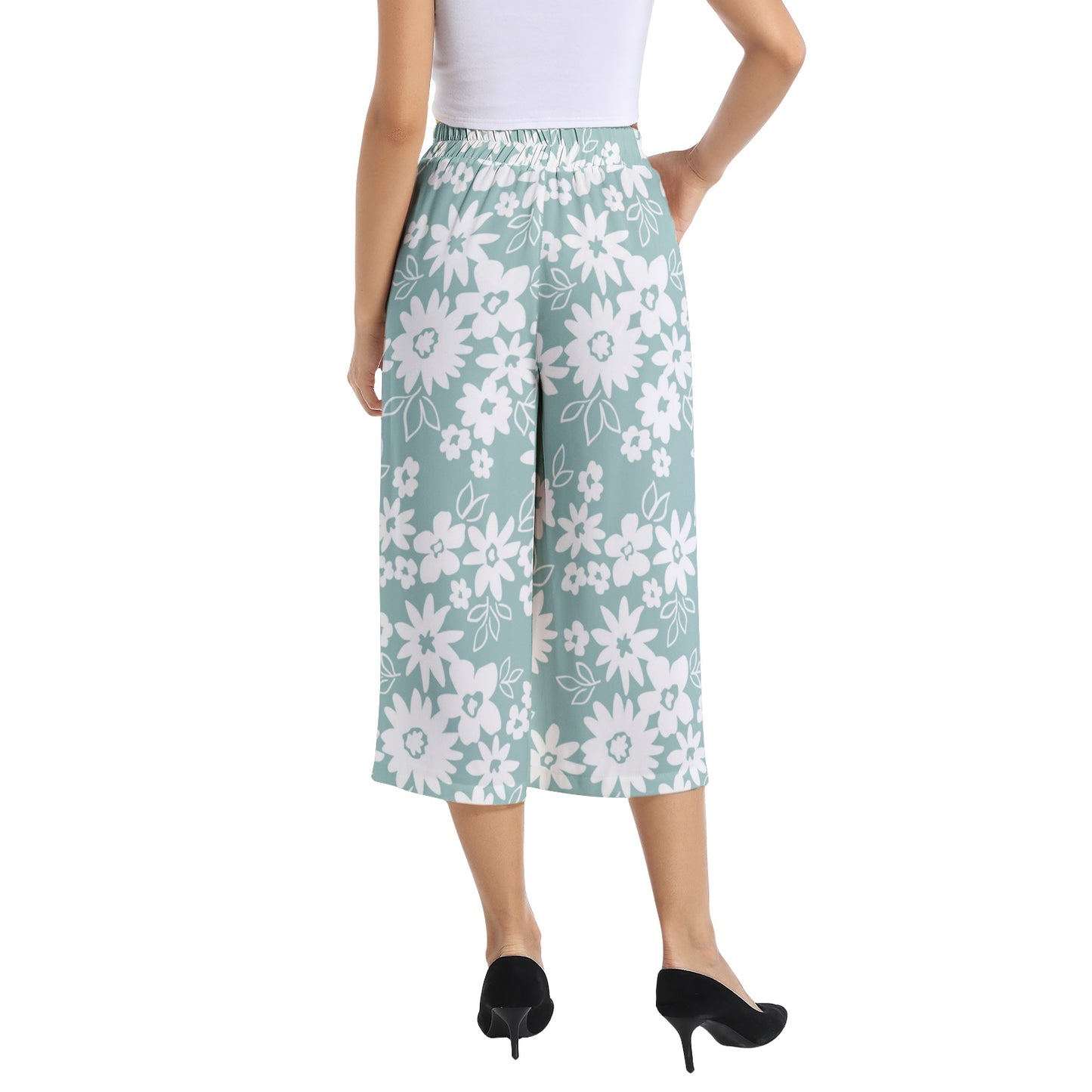 Elastic Waist Capris Wide Leg Pant