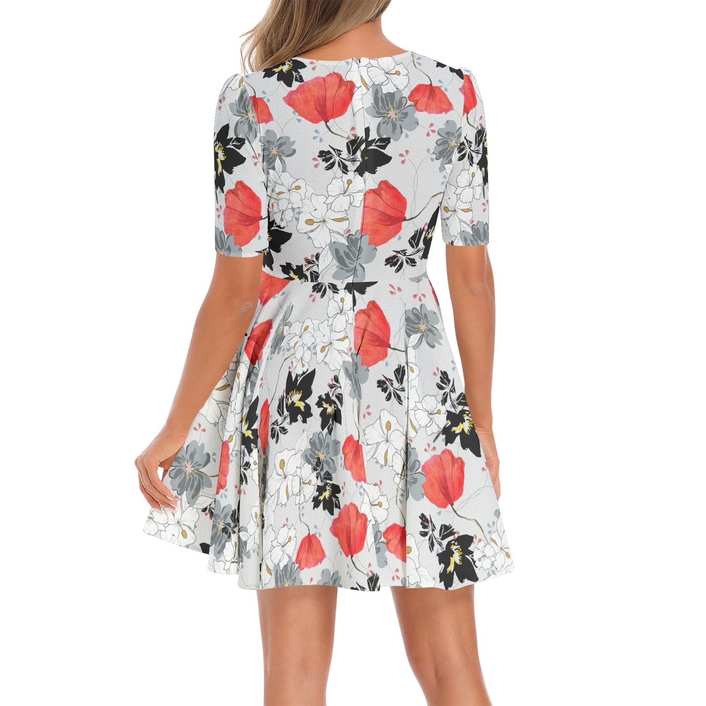 Short Sleeve Ruched Bust Flared Hem Dress