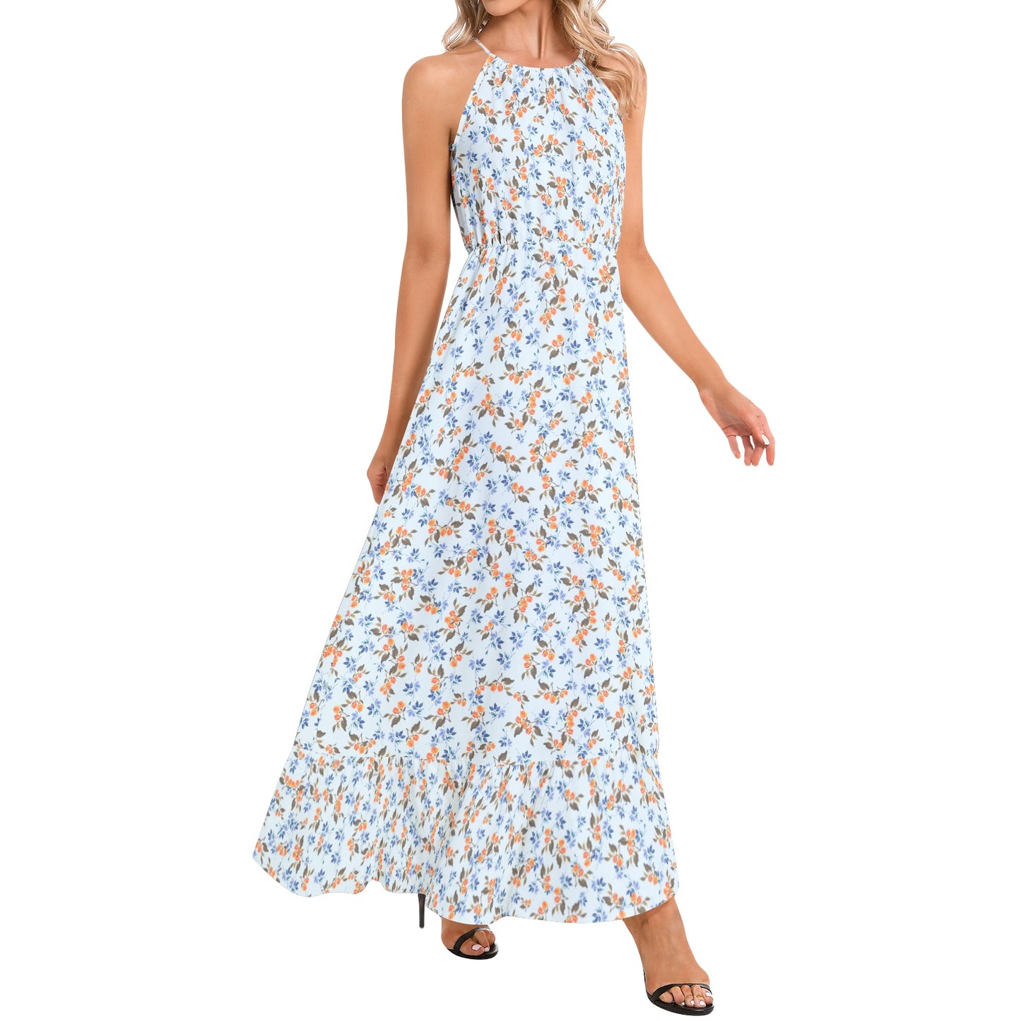 Ruffle Hem Halter Neck Maxi Dress