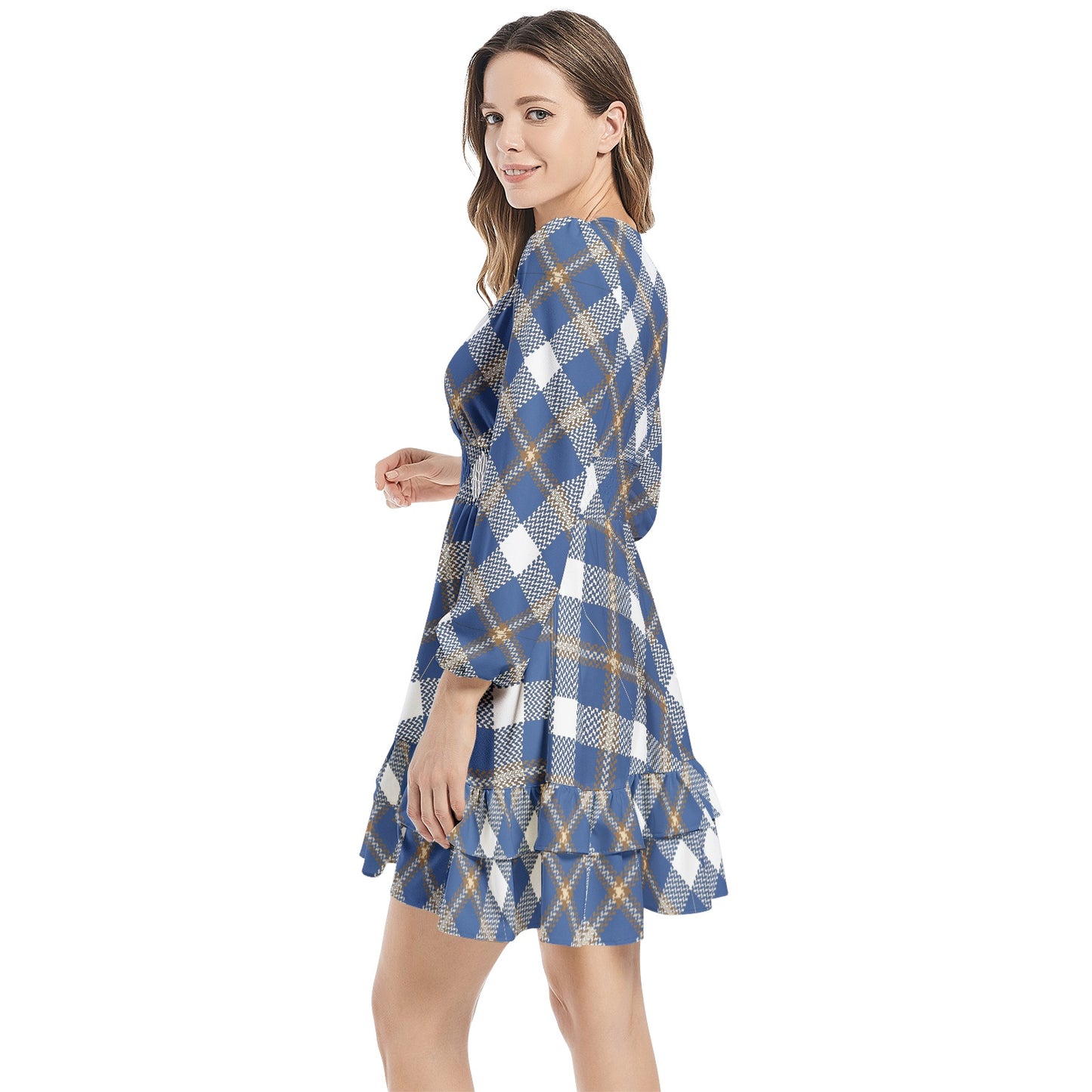 Long Sleeve Tiered Ruffle Hem Elastic Waist Mini Dress