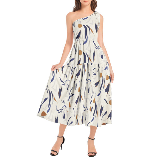 Ruffle Hem One Shoulder Midi Dress