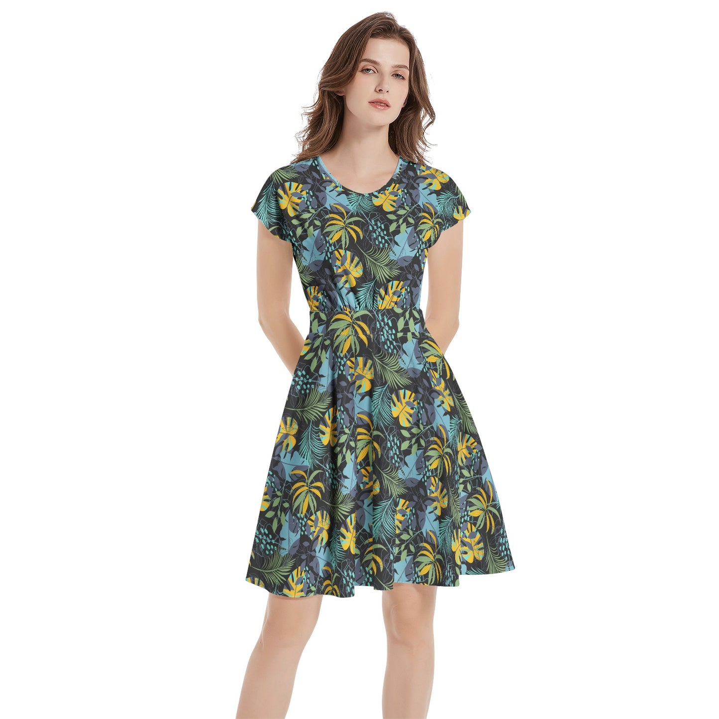 Short Sleeve  Casual A-Line Midi Dress