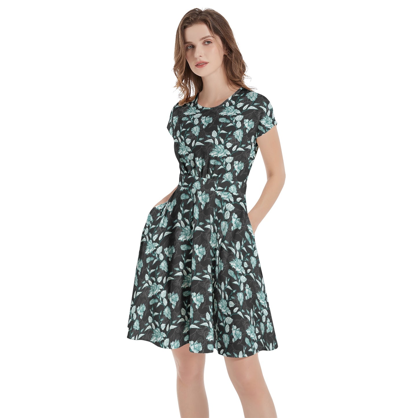 Short Sleeve  Casual A-Line Midi Dress