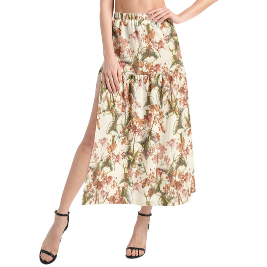 Elastic Waist Ruffle Slit Hem Skirt