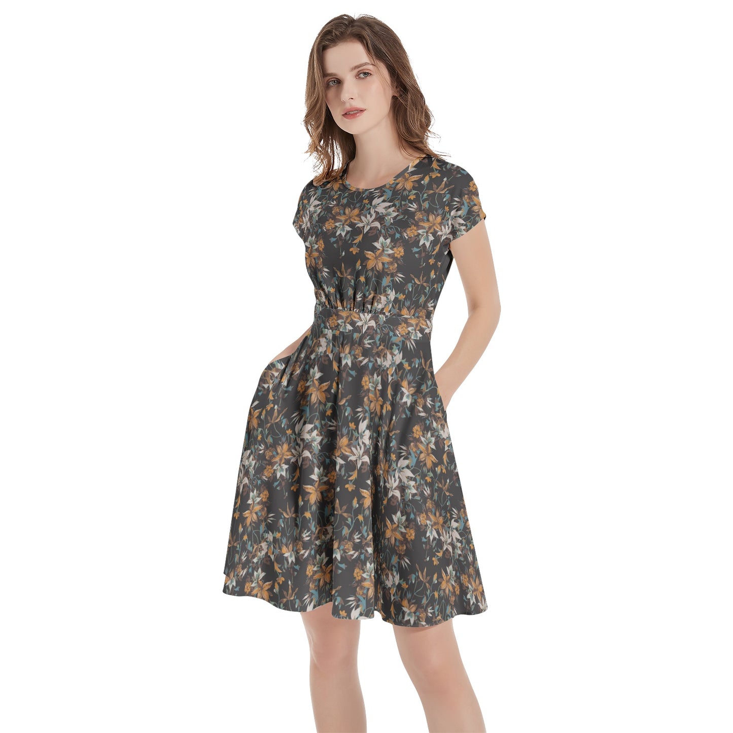 Short Sleeve  Casual A-Line Midi Dress