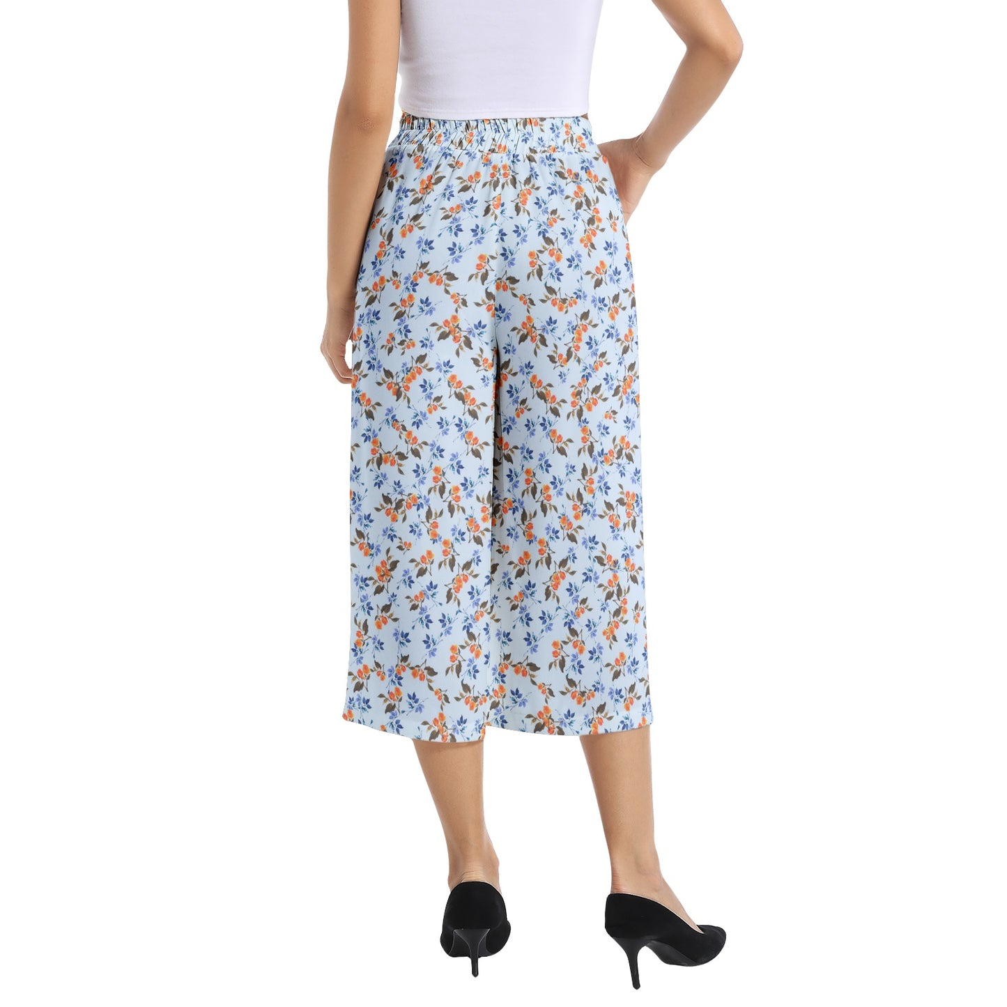 Elastic Waist Capris Wide Leg Pant