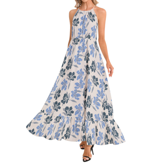 Ruffle Hem Halter Neck Maxi Dress