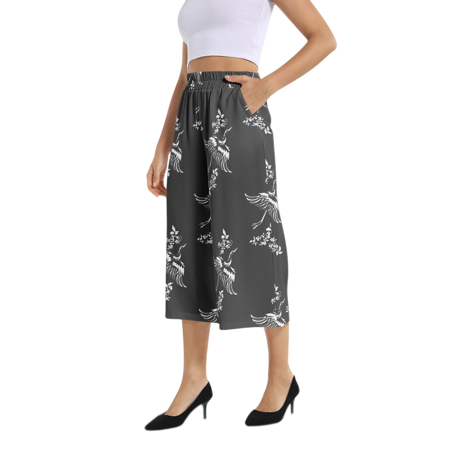 Elastic Waist Capris Wide Leg Pant