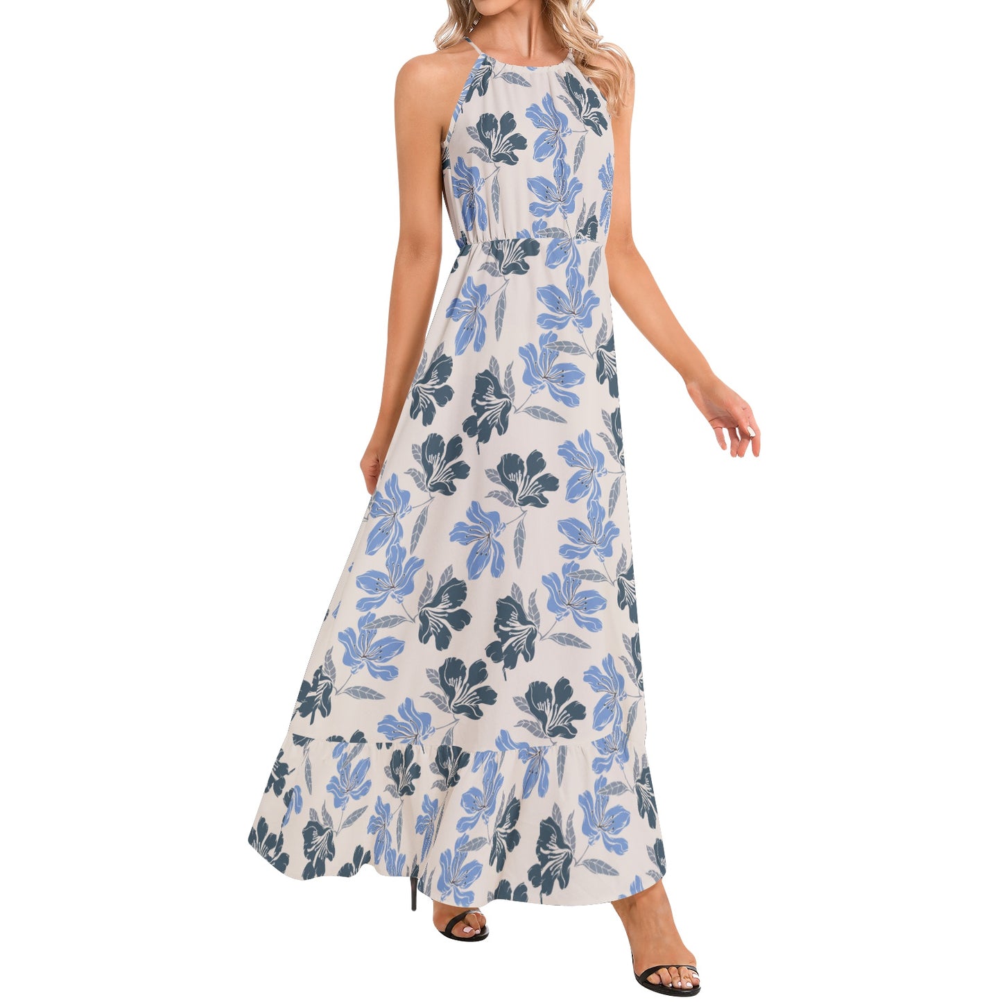 Ruffle Hem Halter Neck Maxi Dress