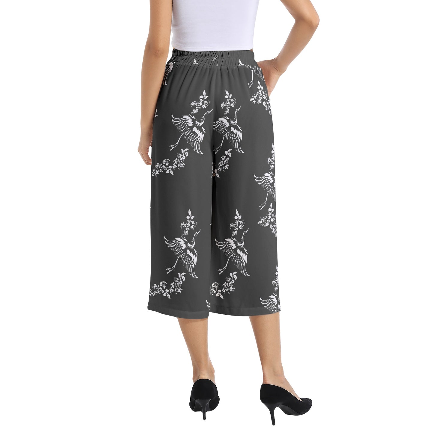 Elastic Waist Capris Wide Leg Pant