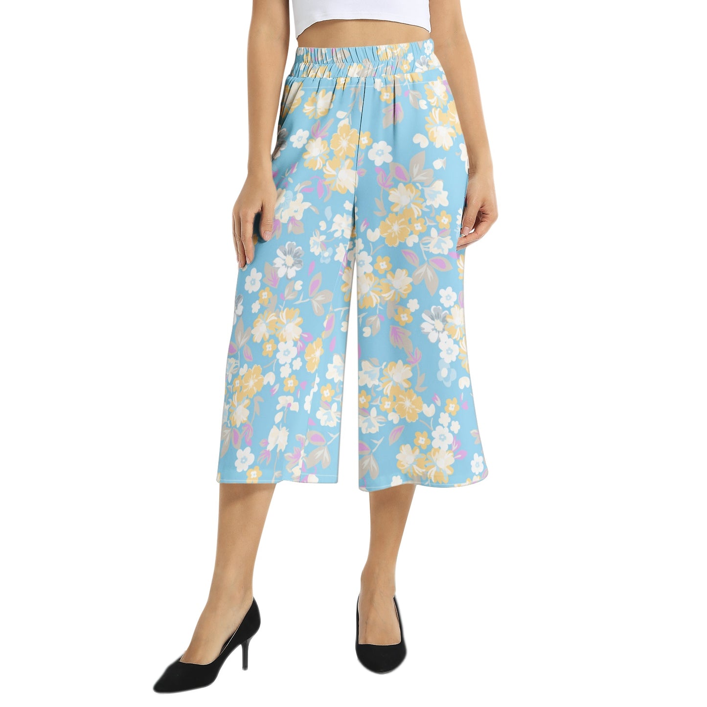 Elastic Waist Capris Wide Leg Pant