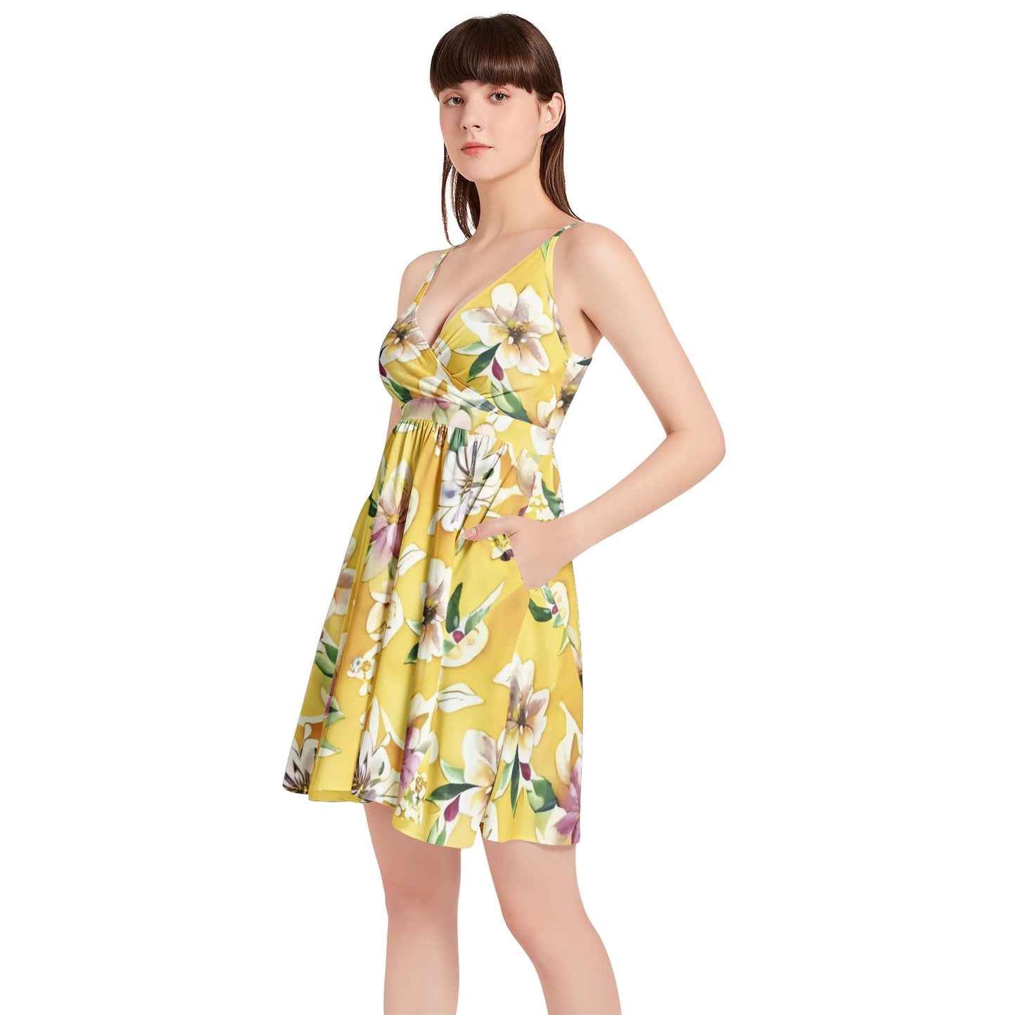 Spaghetti Strap Sleeveless Falred Hem Short Dress