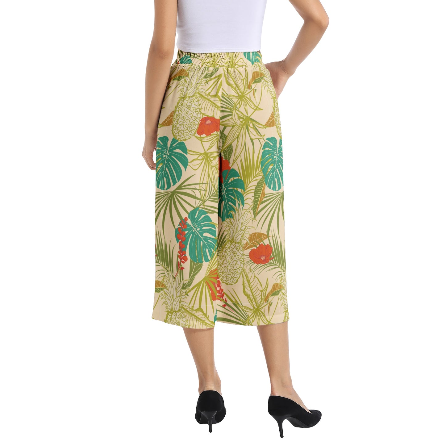 Elastic Waist Capris Wide Leg Pant