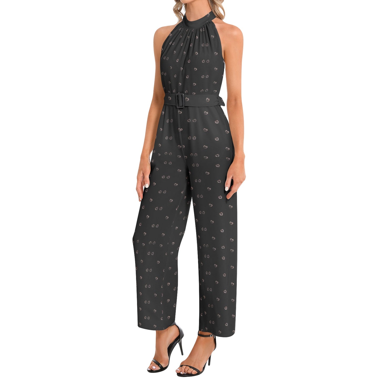 Halter Neck Buckle Belted Jumpsuit