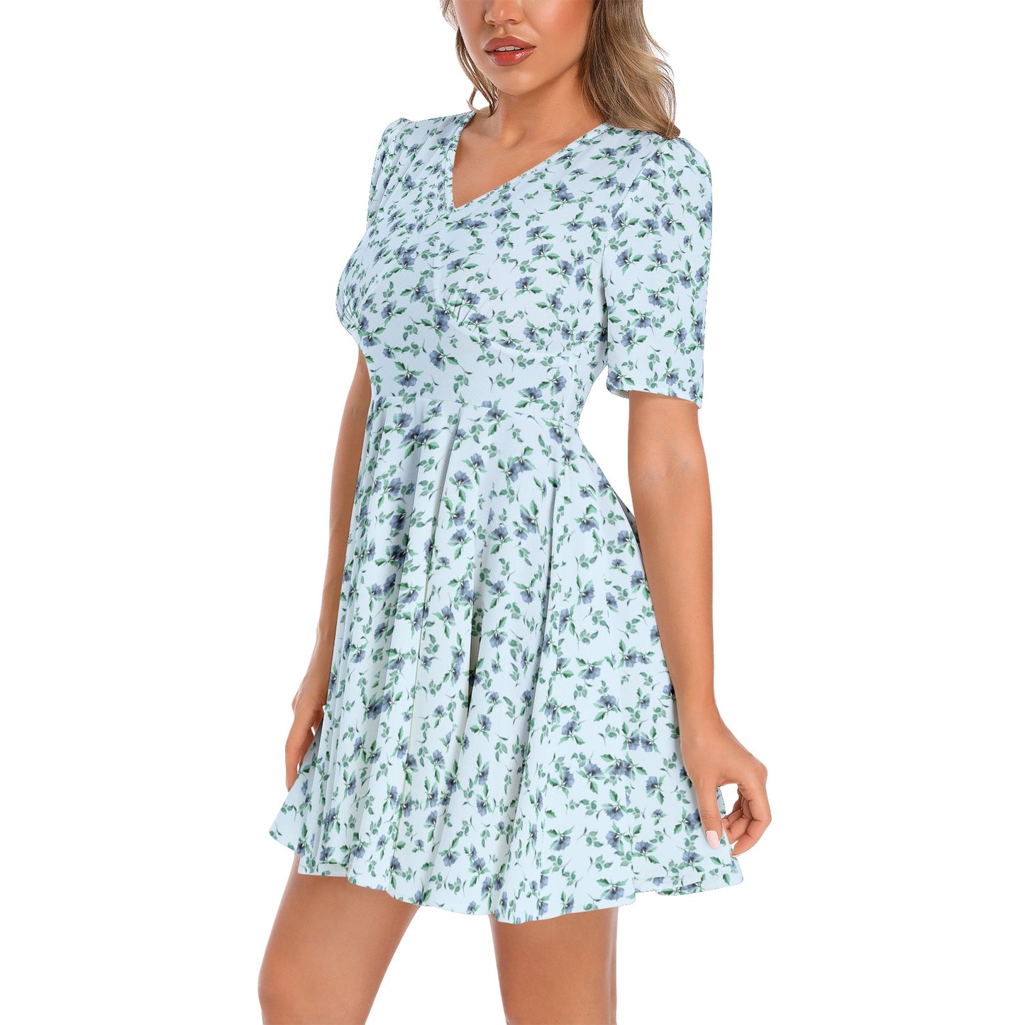 Short Sleeve Ruched Bust Flared Hem Dress