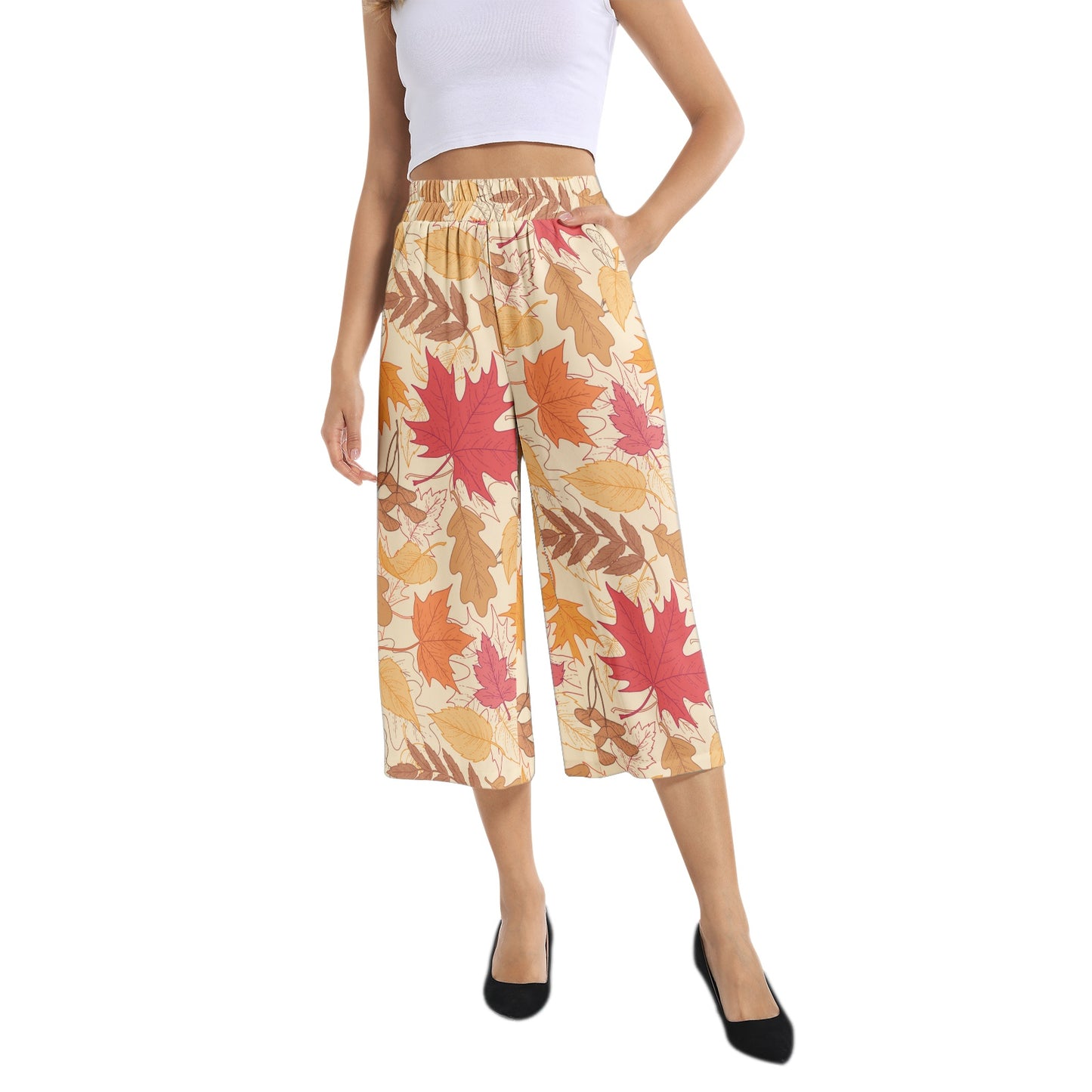 Elastic Waist Capris Wide Leg Pant