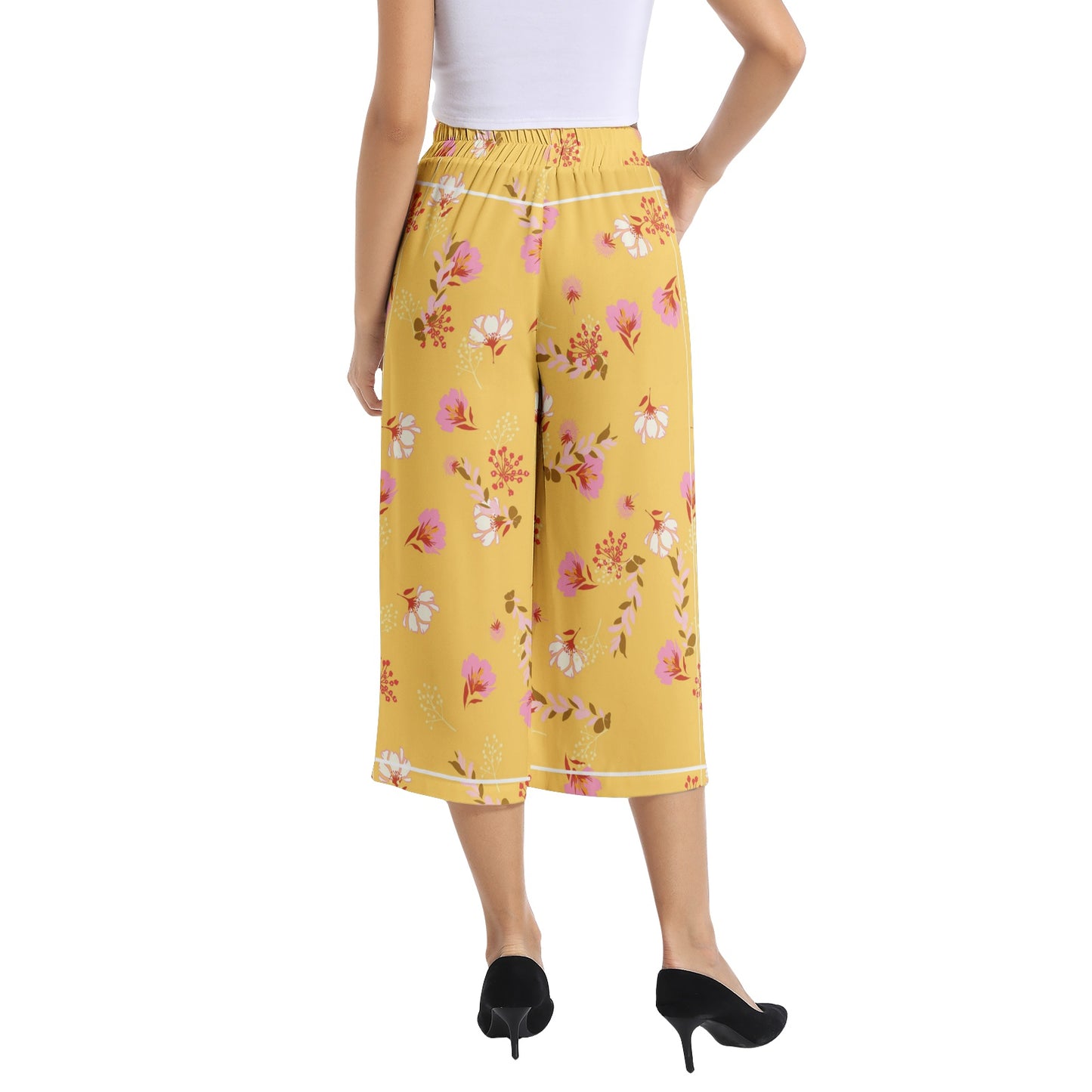 Elastic Waist Capris Wide Leg Pant