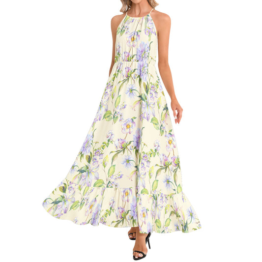 Ruffle Hem Halter Neck Maxi Dress