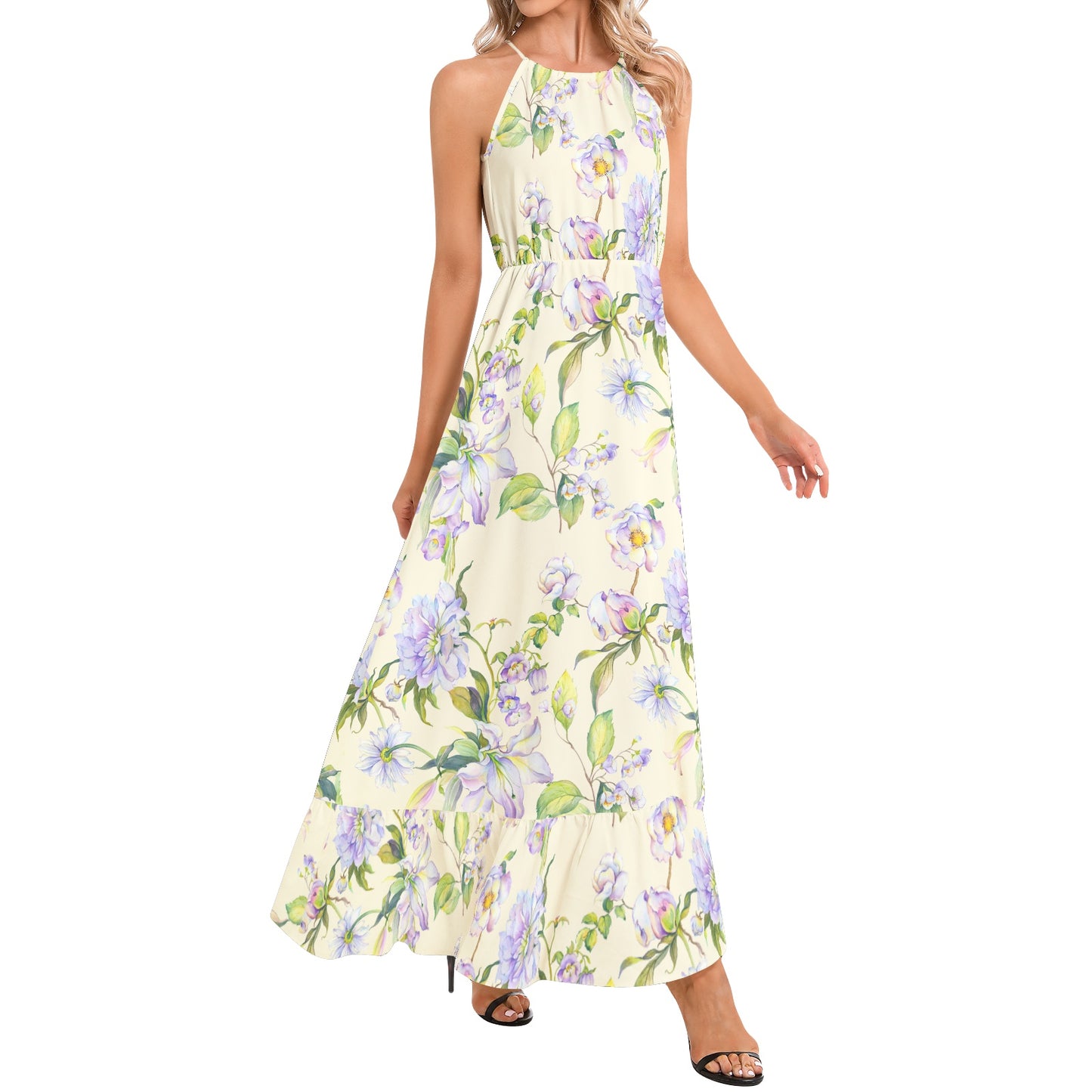 Ruffle Hem Halter Neck Maxi Dress