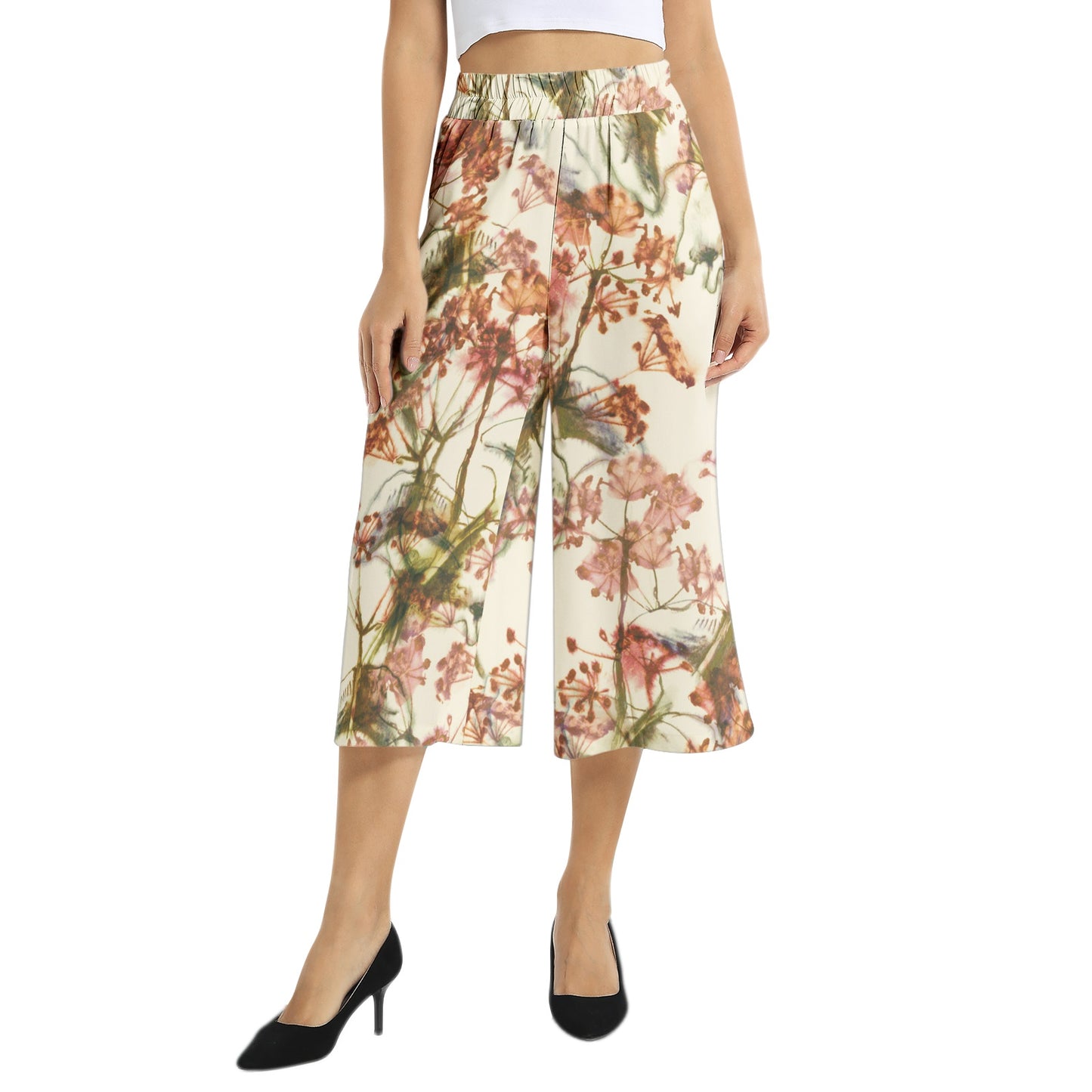 Elastic Waist Capris Wide Leg Pant