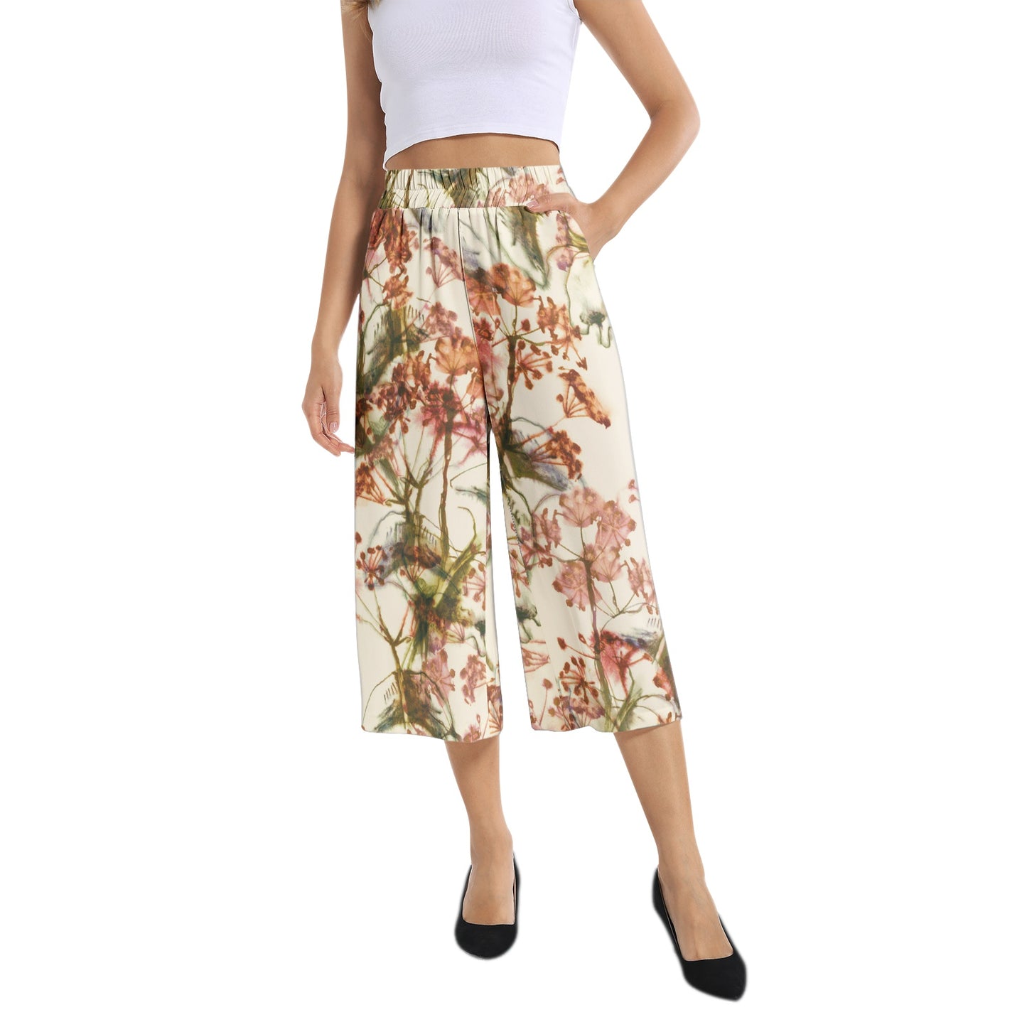 Elastic Waist Capris Wide Leg Pant