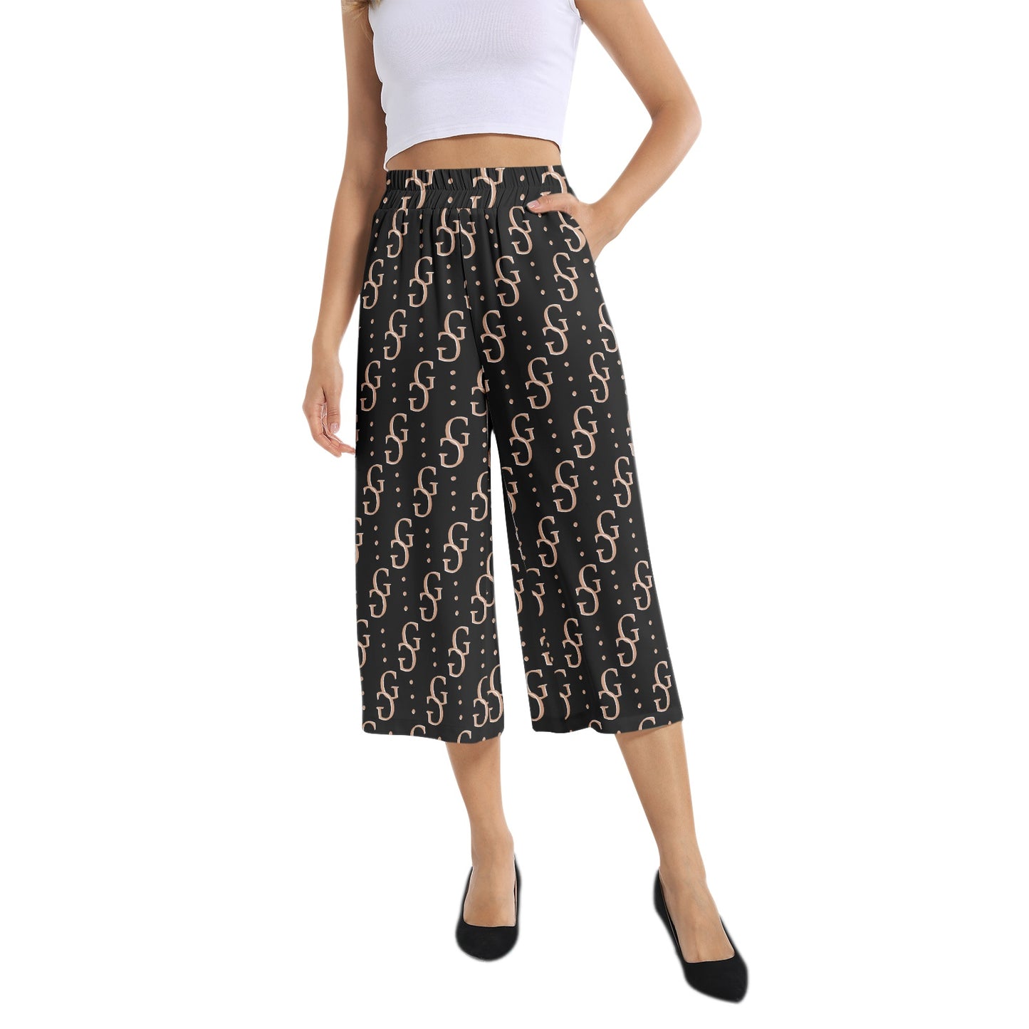 Elastic Waist Capris Wide Leg Pant