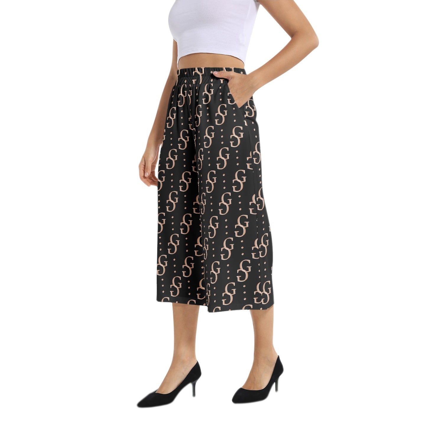 Elastic Waist Capris Wide Leg Pant