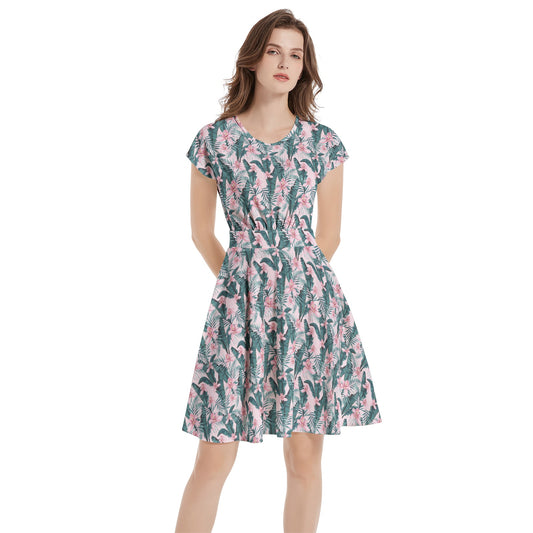 Short Sleeve  Casual A-Line Midi Dress