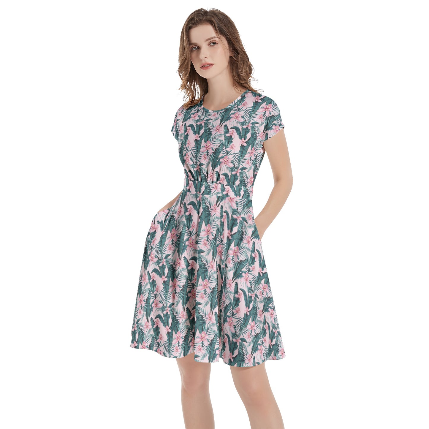 Short Sleeve  Casual A-Line Midi Dress